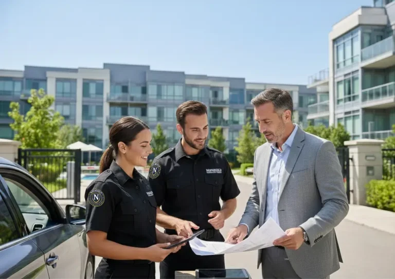 Residential security guards managing visitor access and entry control in Ontario buildings